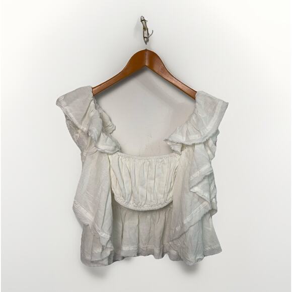 NEW FREE PEOPLE Make Waves Reversible Ruffled Sleeve Baby doll Top White S - Picture 1 of 6